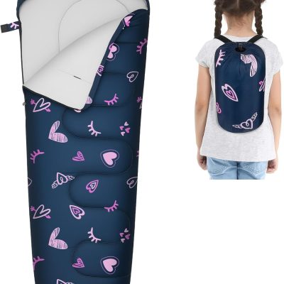 Kids Sleeping Bag for Girls Boys 3 Season Warm & Cool Weather Youth Camping Sleeping Bags with Backpacking Bag Waterproof for Traveling Hiking Indoor Outdoor Camping Essentials