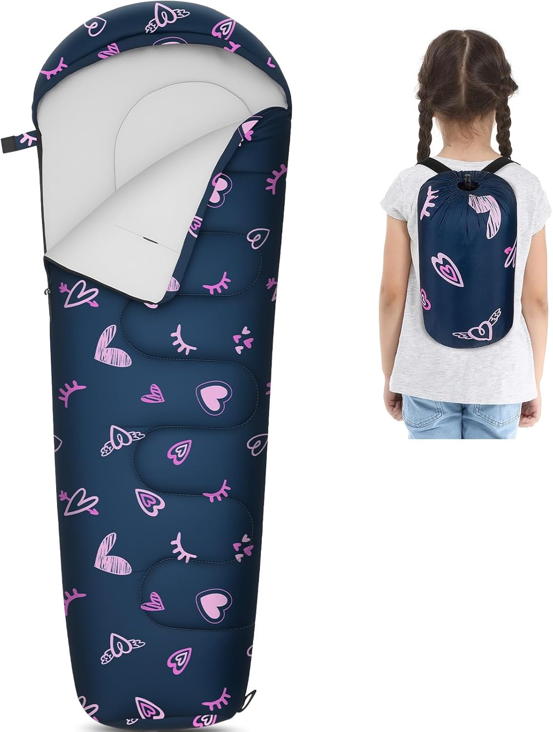 Kids Sleeping Bag for Girls Boys 3 Season Warm & Cool Weather Youth Camping Sleeping Bags with Backpacking Bag Waterproof for Traveling Hiking Indoor Outdoor Camping Essentials