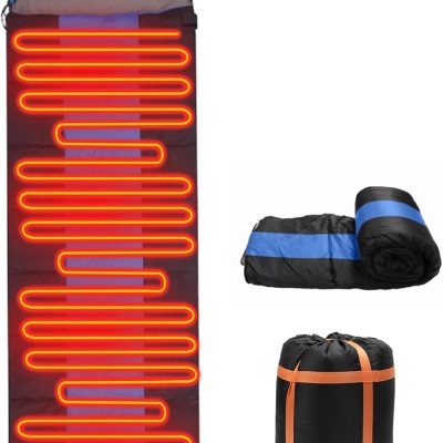 Sleeping Bags for Adults, Heated Sleeping Bag with 3 Adjustable Temperature, Waterproof USB Rechargeable Heating Pads, 0 Degree Sleeping Bag for Camping Cold Weather