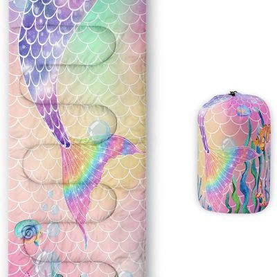 Kids Sleeping Bag for Boys Girls,Rocket Moon Print-Lightweight Warm Portable Outdoor Indoor-Waterproof Cold Weather Resistant Sleeping Bag for Camping Hiking